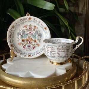 Vintage PARAGON Happy Anniversary Wedding Teacup and Saucer Set Fine Bone China